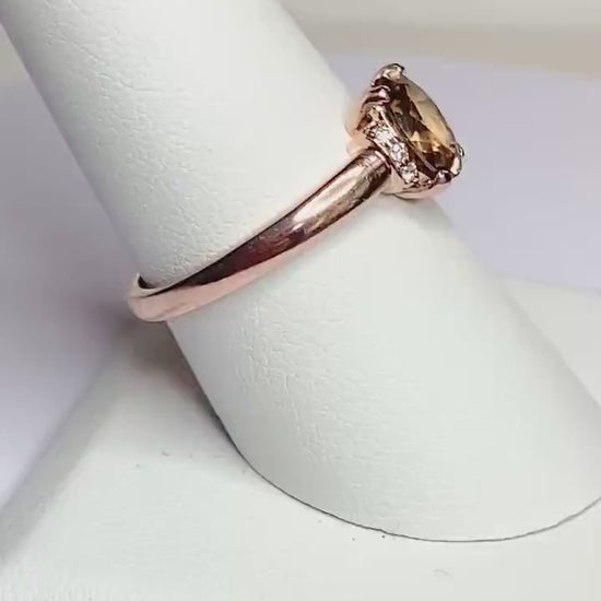 Thermochromic Color Change Natural Zircon and Diamond Ring Solid 10k Rose Gold size 8.75