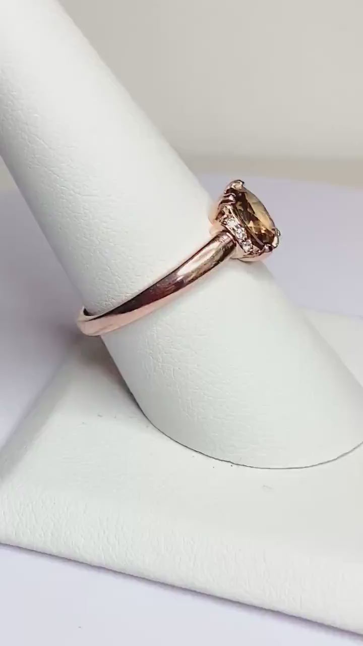 Thermochromic Color Change Natural Zircon and Diamond Ring Solid 10k Rose Gold size 8.75