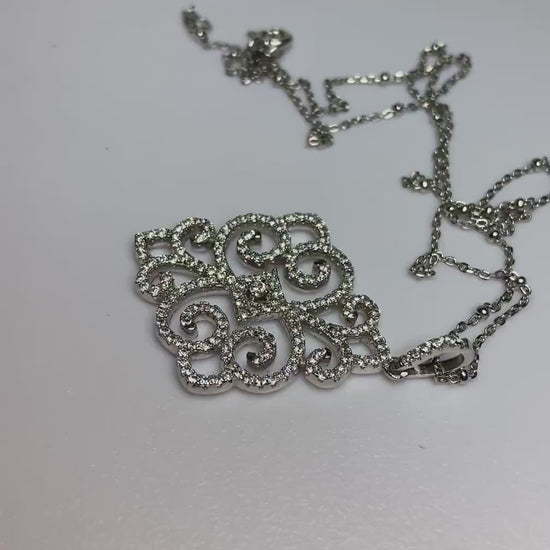 Beautiful pave swirl pendant necklace rhodium over solid sterling silver