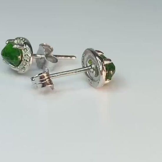 Chrome Diopside halo Stud Earrings in Sterling silver