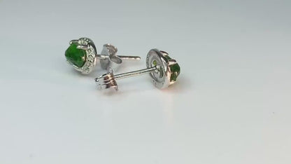 Chrome Diopside halo Stud Earrings in Sterling silver