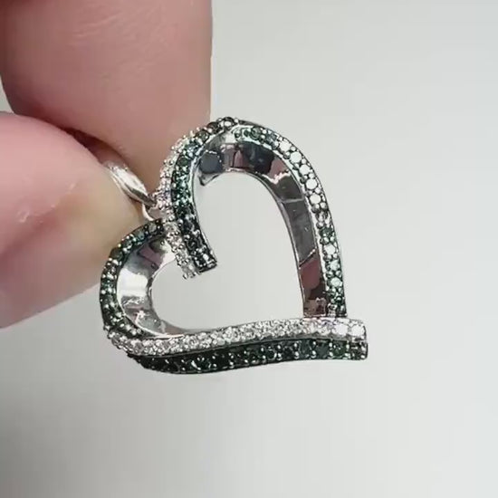 Natural Blue and White Diamond Heart Pendant Necklace in Sterling Silver 18" PLEASE READ