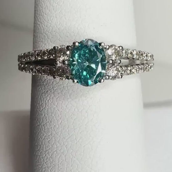 LeVian Band with SGL Certified Natural Blue Diamond and Champagne Diamonds Solid 14k White Gold Ring .40ctw size 7