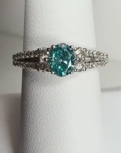LeVian Band with SGL Certified Natural Blue Diamond and Champagne Diamonds Solid 14k White Gold Ring .40ctw size 7