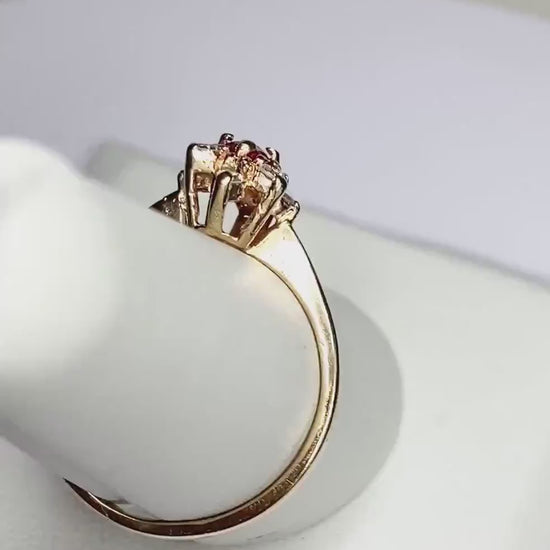 Rubellite Tourmaline and .40ctw diamond Cluster Ring Solid 14k Gold size 8