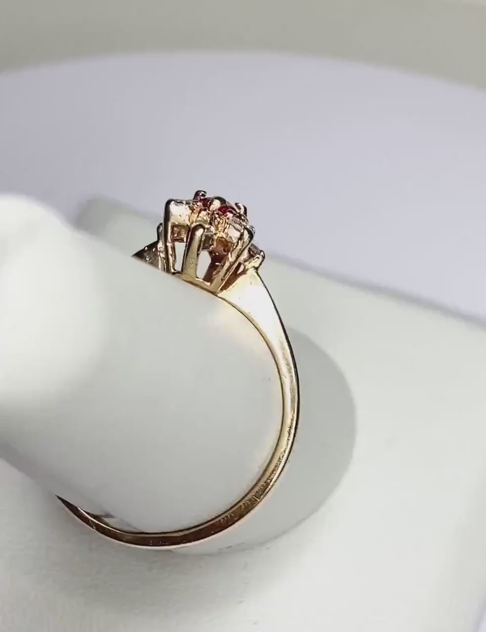 Rubellite Tourmaline and .40ctw diamond Cluster Ring Solid 14k Gold size 8