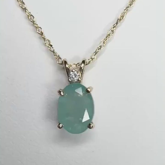 Grandidierite and Diamond Solitaire Pendant Necklace in Solid 14k Gold 18"