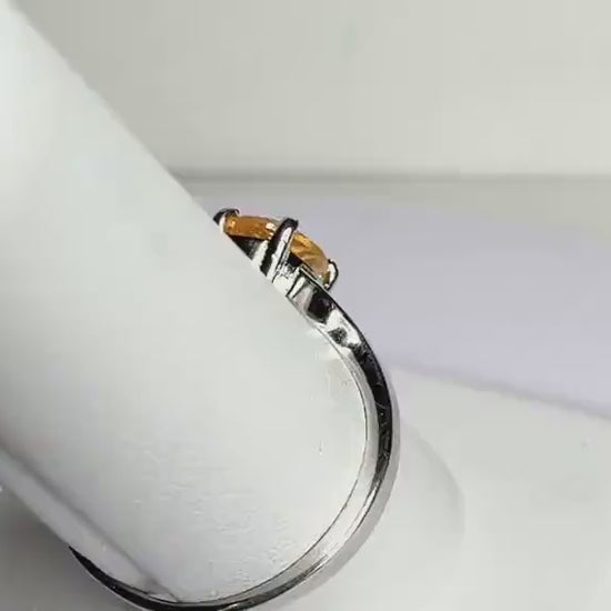 Brazilian Fire Opal Solitaire Bypass Ring in Sterling Silver size 8