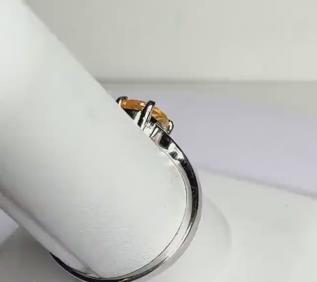 Brazilian Fire Opal Solitaire Bypass Ring in Sterling Silver size 8