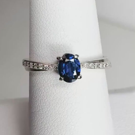 Blue Sapphire and Diamond Crossover Band Ring Solid 10k Gold size 7