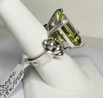 Large Lagos Caviar Glacier Lemon Quartz Ring Solid 18k Gold and Sterling Silver size 7