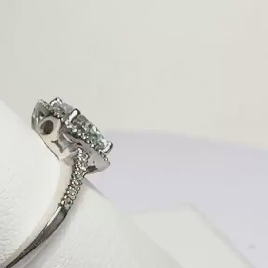 Natural Diamond Halo Ring with 8mm Moissanite Center in Solid 10k White Gold size 8.25
