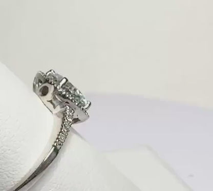 Natural Diamond Halo Ring with 8mm Moissanite Center in Solid 10k White Gold size 8.25