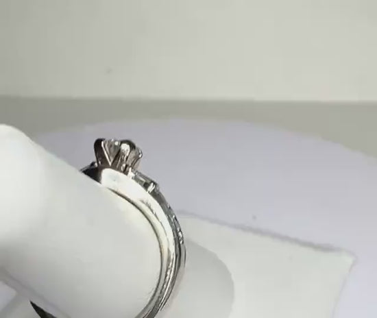 Natural Diamond Engagement Wedding Ring Solid 14k White Gold Baguettes and Rounds 1.5ctw size 6.5