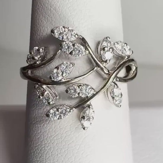 Diamond Ring 1/2ct Vine Style Ring in Solid 14k White Gold size 7.25
