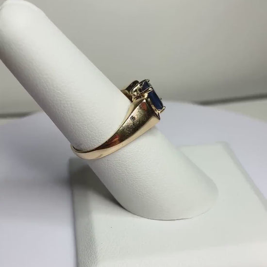 Levian Sapphire and Diamond Bow Band Ring Solid 14k Yellow Gold size 6.75