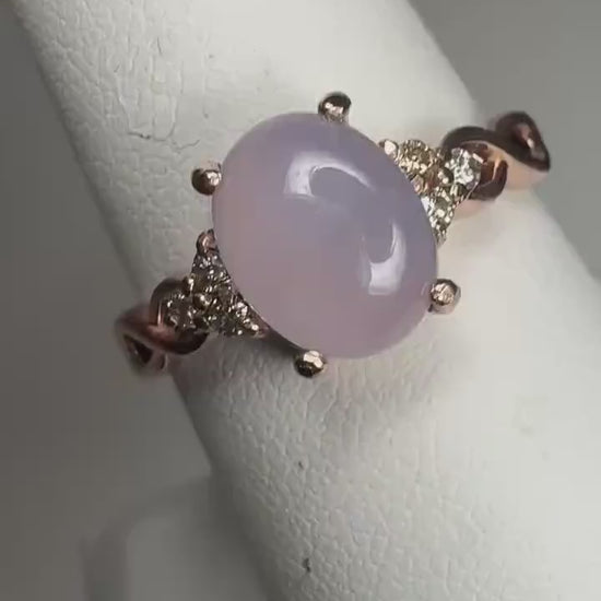 Holley Blue Oregon Chalcedony Agate and Candelight Diamonds in Rose Gold Solid 10k Ring size 7.75