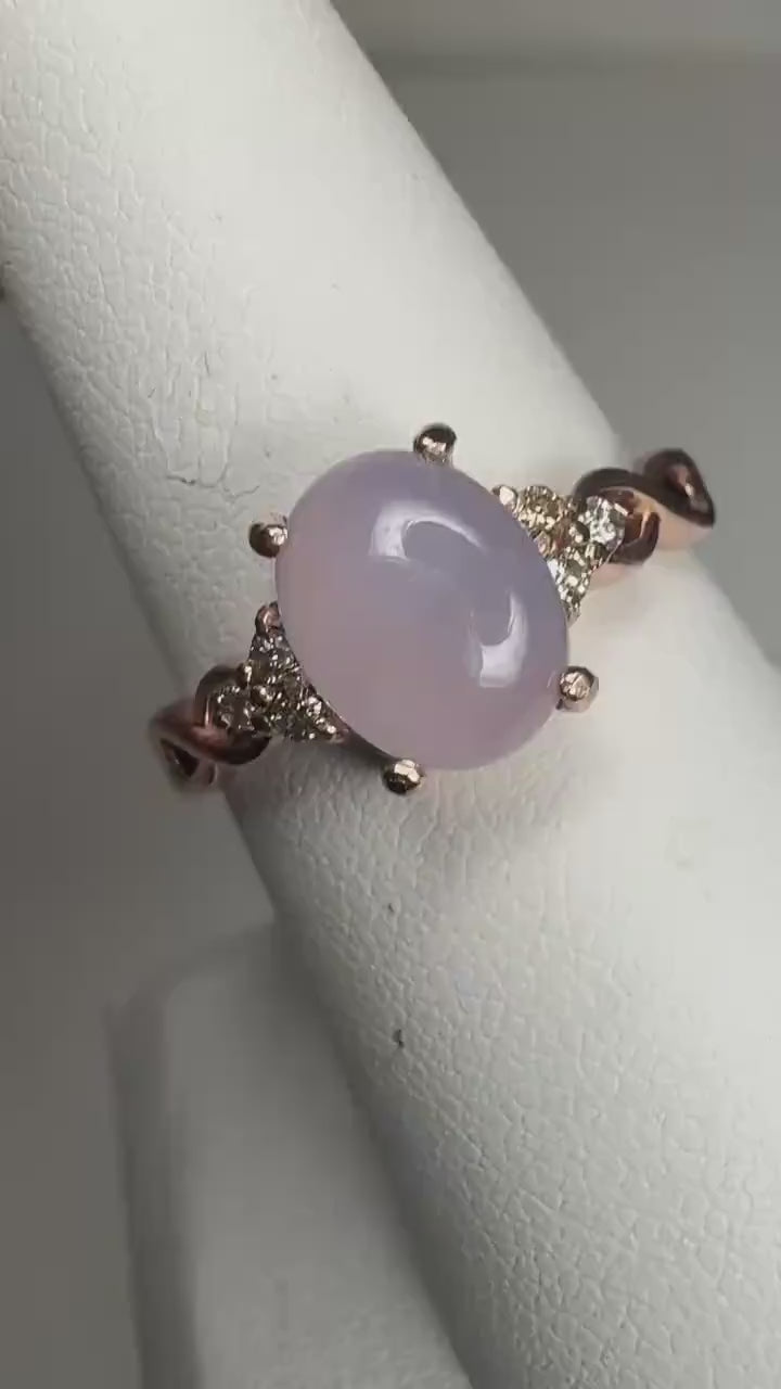 Holley Blue Oregon Chalcedony Agate and Candelight Diamonds in Rose Gold Solid 10k Ring size 7.75