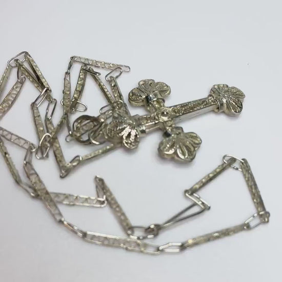 Antique Filigree Handmade Sterling Silver Cross pendant and necklace