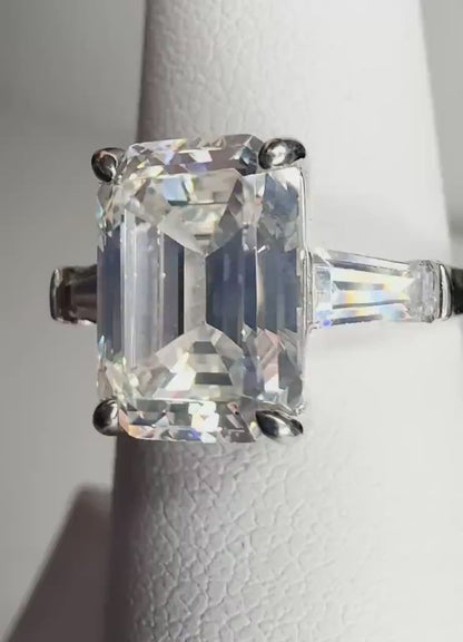 Emerald Cut 4ct CZ Solitaire Ring in Sterling Silver size 5.75