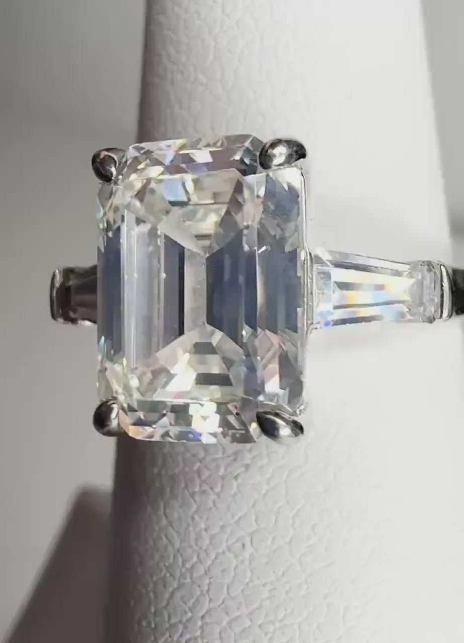 Emerald Cut 4ct CZ Solitaire Ring in Sterling Silver size 5.75