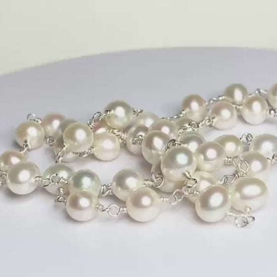 Lustrous Genuine Cultured Freshwater Pearl necklace in solid sterling silver 19”