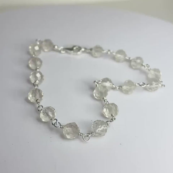 Oregon Sunstone Yellow Sterling Silver Beaded Bracelet 7 5/8"