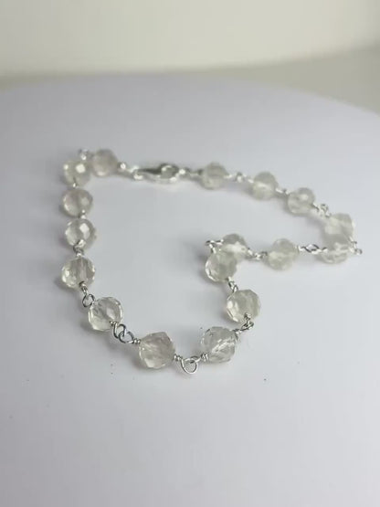 Oregon Sunstone Yellow Sterling Silver Beaded Bracelet 7 5/8"