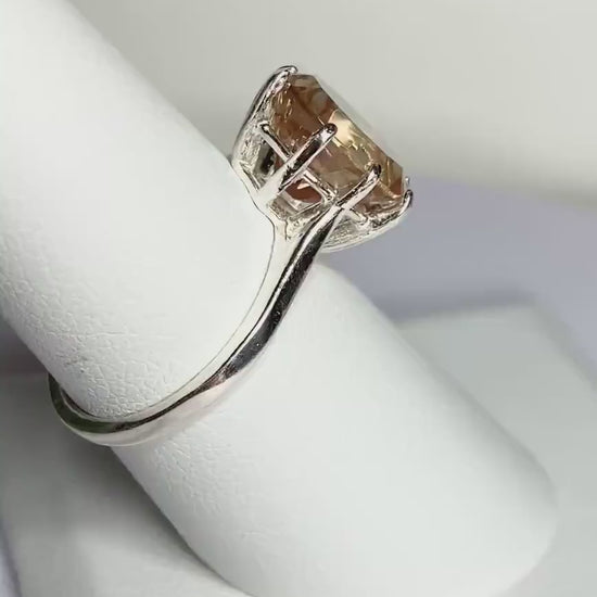 Fancy concave cut dichroic Oregon sunstone solitaire ring sterling silver size 7