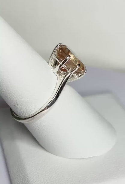 Fancy concave cut dichroic Oregon sunstone solitaire ring sterling silver size 7