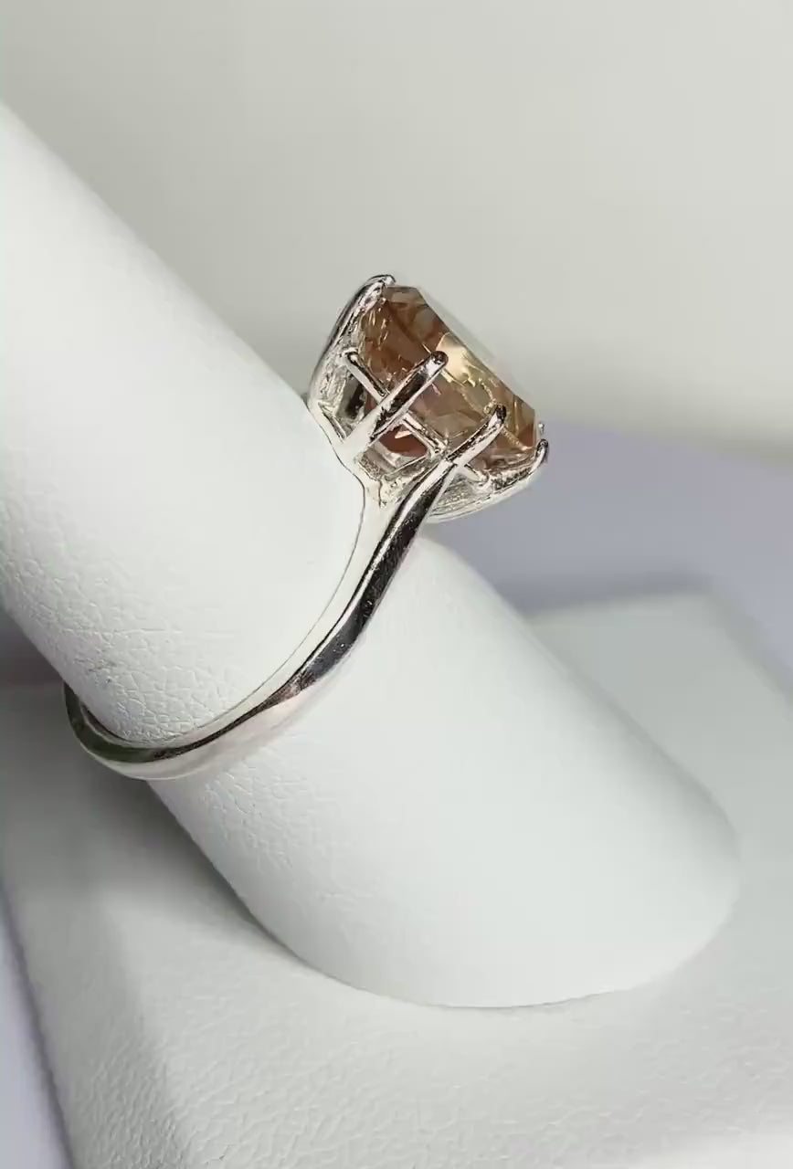 Fancy concave cut dichroic Oregon sunstone solitaire ring sterling silver size 7