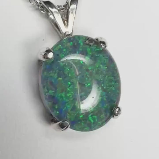 Australian Opal Triplet Solitaire Pendant Necklace in Sterling Silver 18"