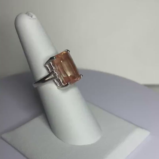 Large Oregon Sunstone emerald cut band ring in sterling silver almost 7ct size 6.5