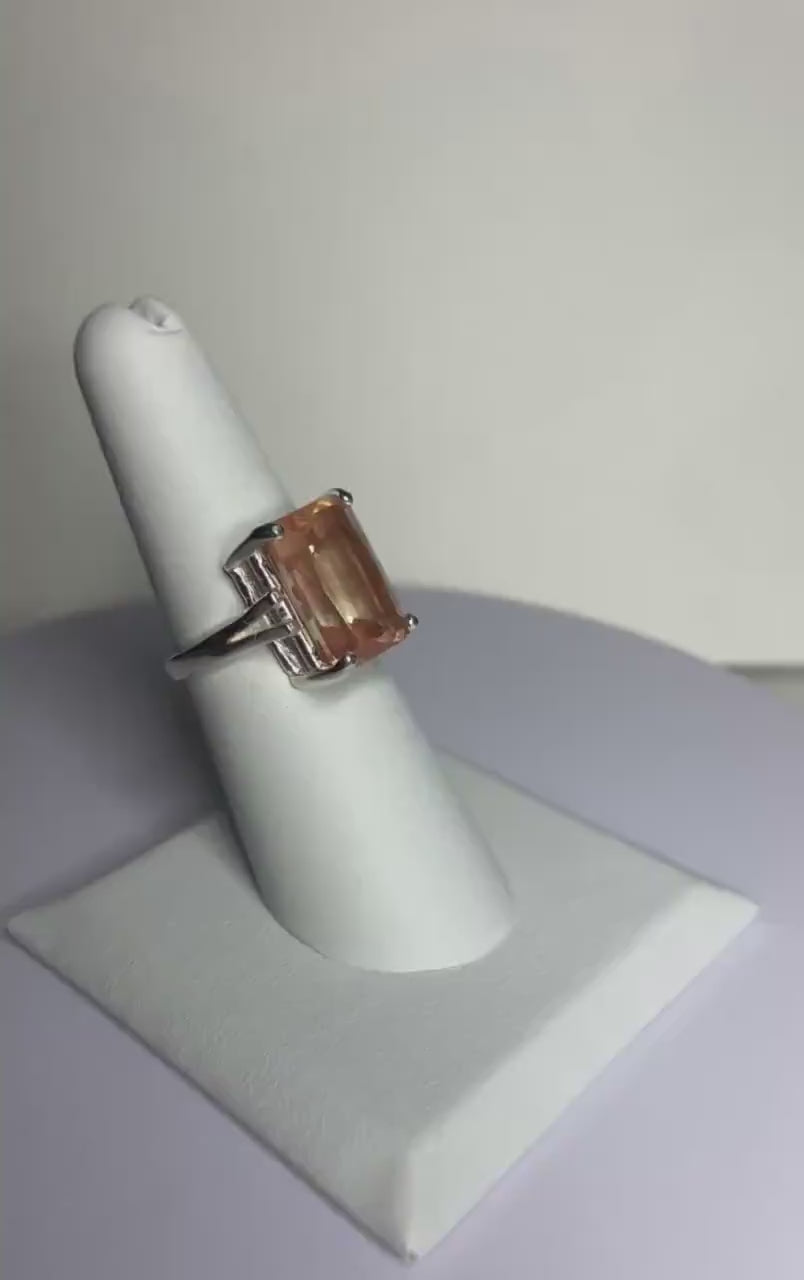 Large Oregon Sunstone emerald cut band ring in sterling silver almost 7ct size 6.5