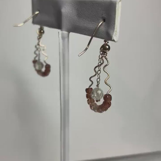Fun Natural Zircon and Oregon Sunstone hand forged dangle drop earrings recycled upcycled