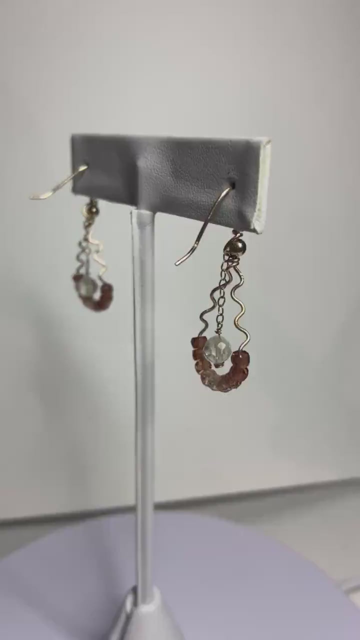 Fun Natural Zircon and Oregon Sunstone hand forged dangle drop earrings recycled upcycled
