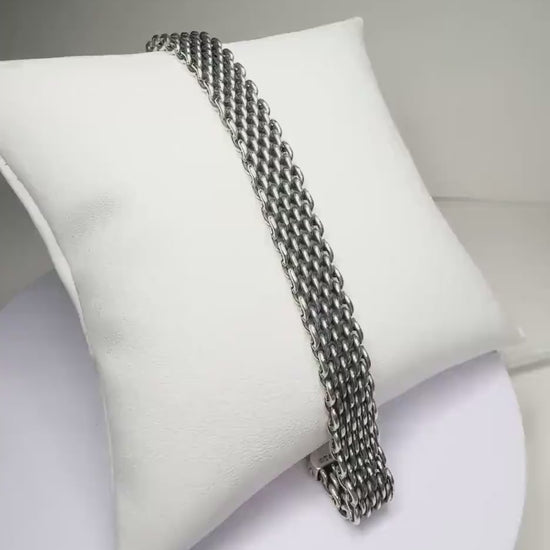 Vintage Tiffany & Co Sterling Silver Mesh Bracelet with Lobster Claw Clasp 29.6g 8" with box