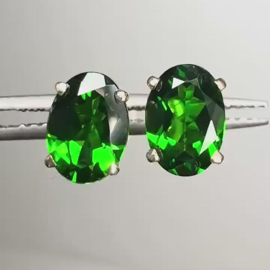 Chrome Diopside Oval Stud Earrings Solid 14k Gold 5x7mm ovals
