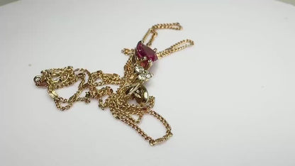 Rubellite Tourmaline and Diamond Pendant and Necklace Solid 14k Gold 18"