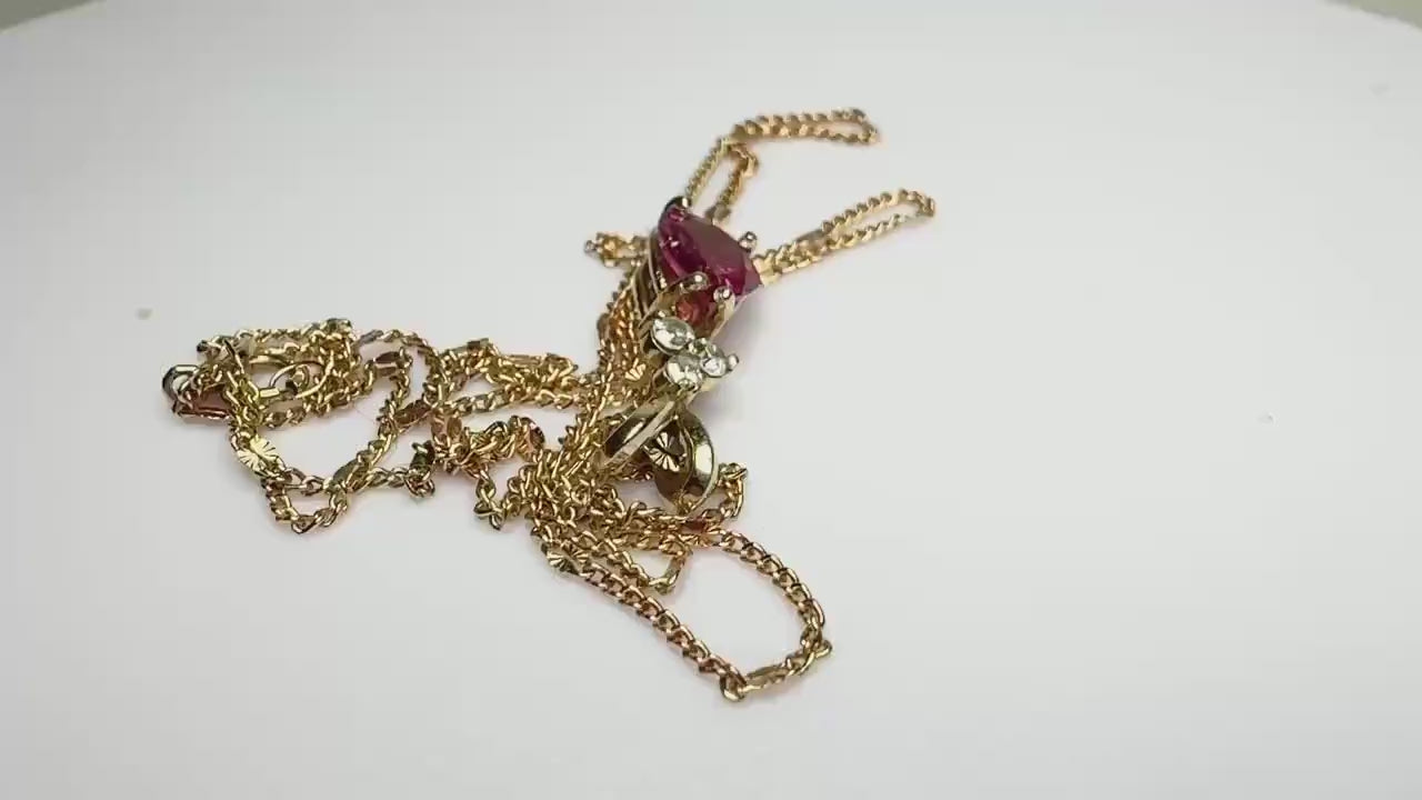 Rubellite Tourmaline and Diamond Pendant and Necklace Solid 14k Gold 18"