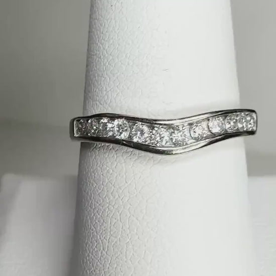 Contoured Diamond Wedding Band Ring Channel Set Solid 14k White Gold size 8.25