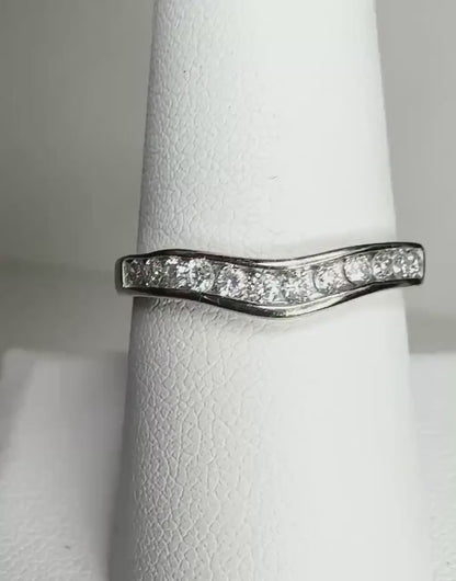 Contoured Diamond Wedding Band Ring Channel Set Solid 14k White Gold size 8.25