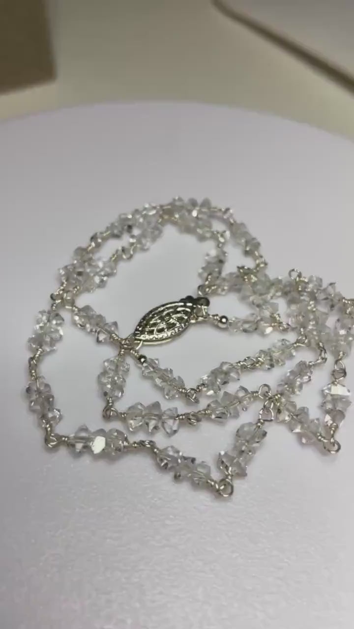 Herkimer diamond double terminated quartz necklace in sterling silver