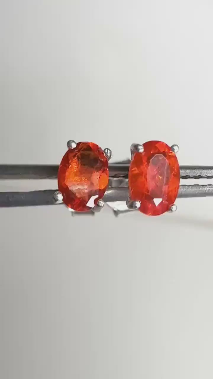 Mexican Fire Opal Oval Solitaire Stud Earrings in Sterling Silver 6x4mm oval