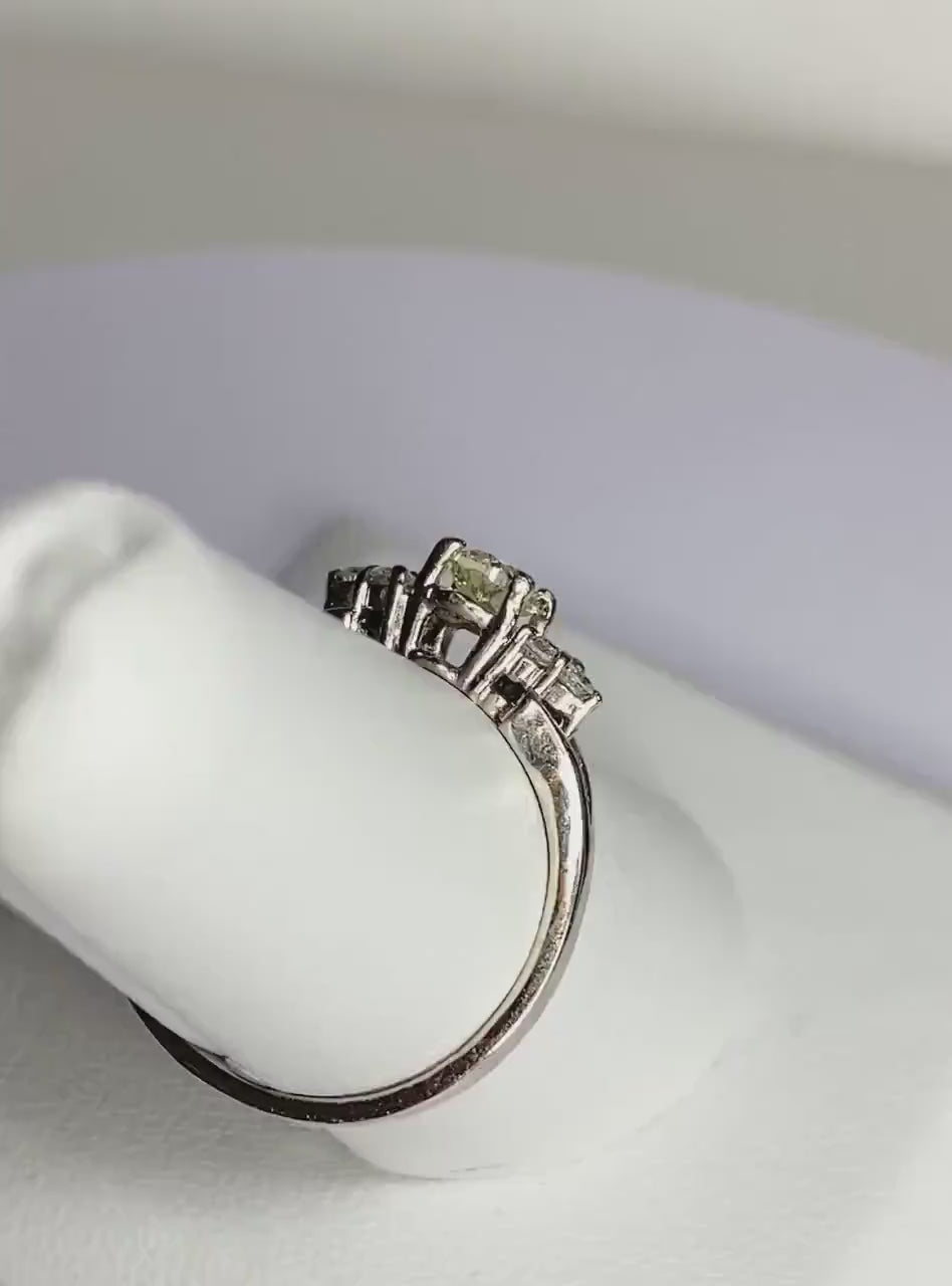 GIA Certified (Report) Natural Fancy Light Yellow VS1 .40ct center with White Diamonds Solid 14k Gold size 6.75