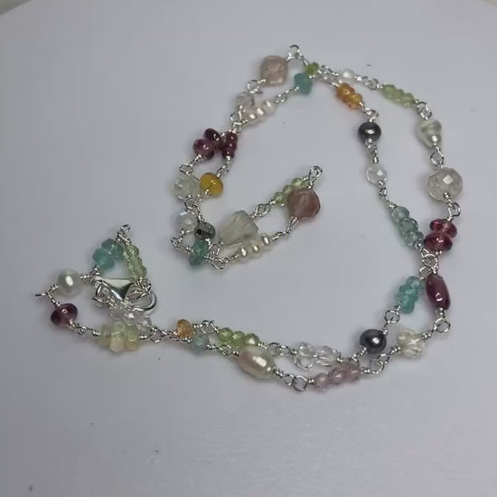 Natural Multi-Gemstone Beaded Necklace Colorful and Eclectic 16.75"