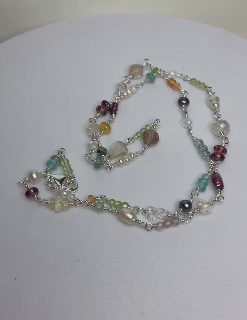 Natural Multi-Gemstone Beaded Necklace Colorful and Eclectic 16.75"