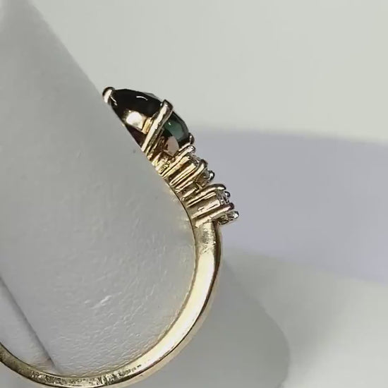 Green Oregon Sunstone and Diamond Ring in Solid 10k yg size 7.75
