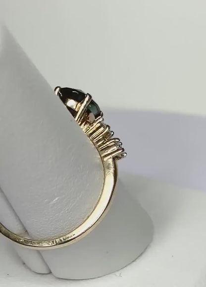 Green Oregon Sunstone and Diamond Ring in Solid 10k yg size 7.75