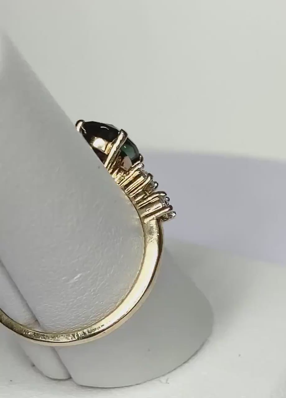 Green Oregon Sunstone and Diamond Ring in Solid 10k yg size 7.75